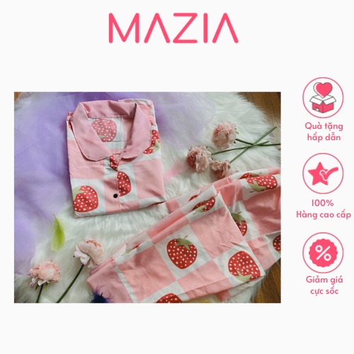 Đồ ngủ nữ mùa thu đông Pijama cute áo ngắn tay quần dài  dâu tây MAZIA  CD0001