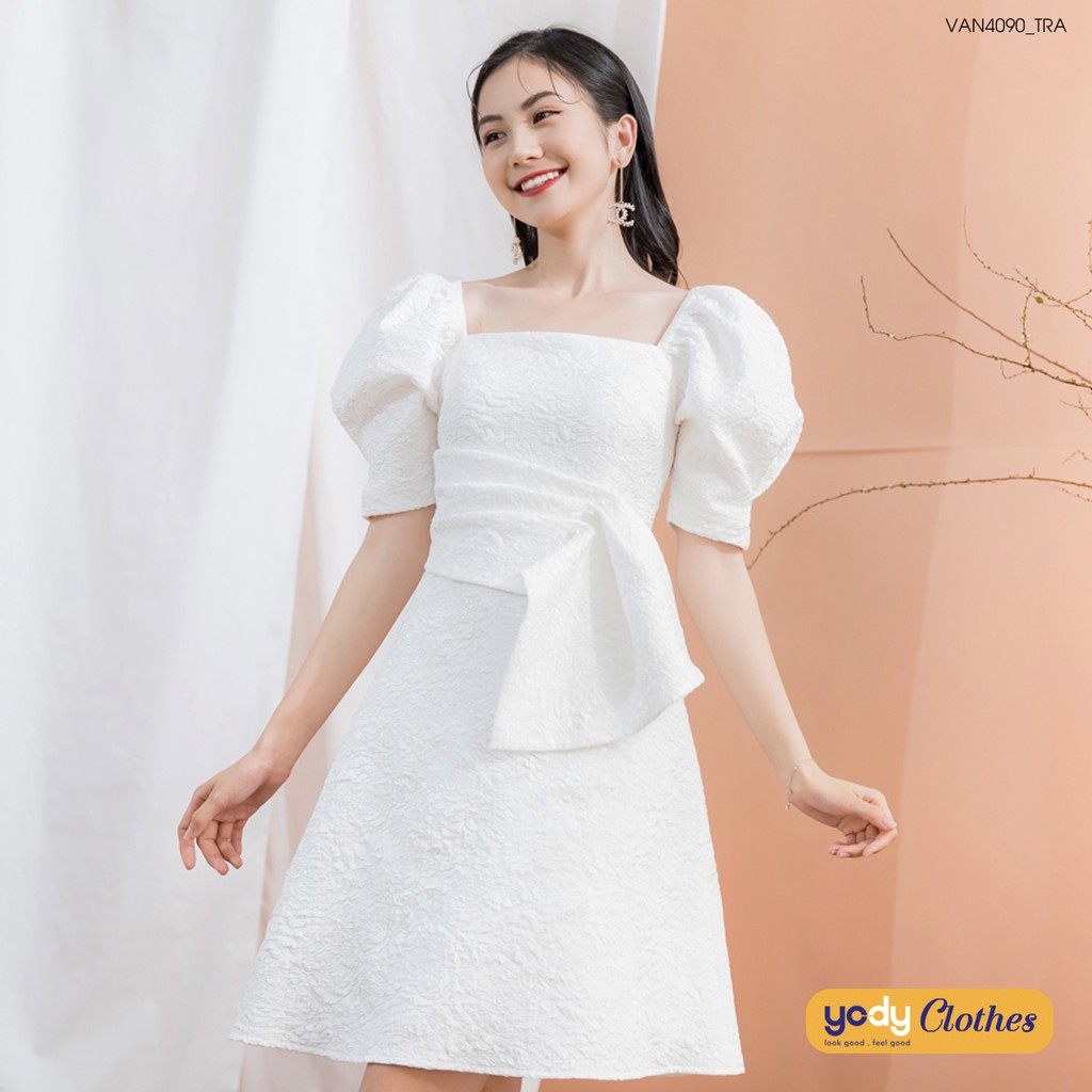 Đầm cổ vuông YODY dáng xòe kẹp nơ Siêu xinh VAN4090 | BigBuy360 - bigbuy360.vn