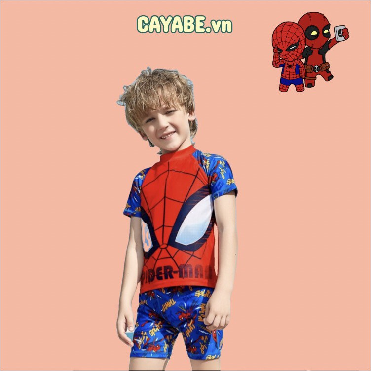 ĐỒ BƠI CHO BÉ TRAI NGƯỜI NHỆN SPIDERMAN ĐỎ TAY NGẮN, QUẦN RỜI (QUẦN ÁO TRẺ EM)