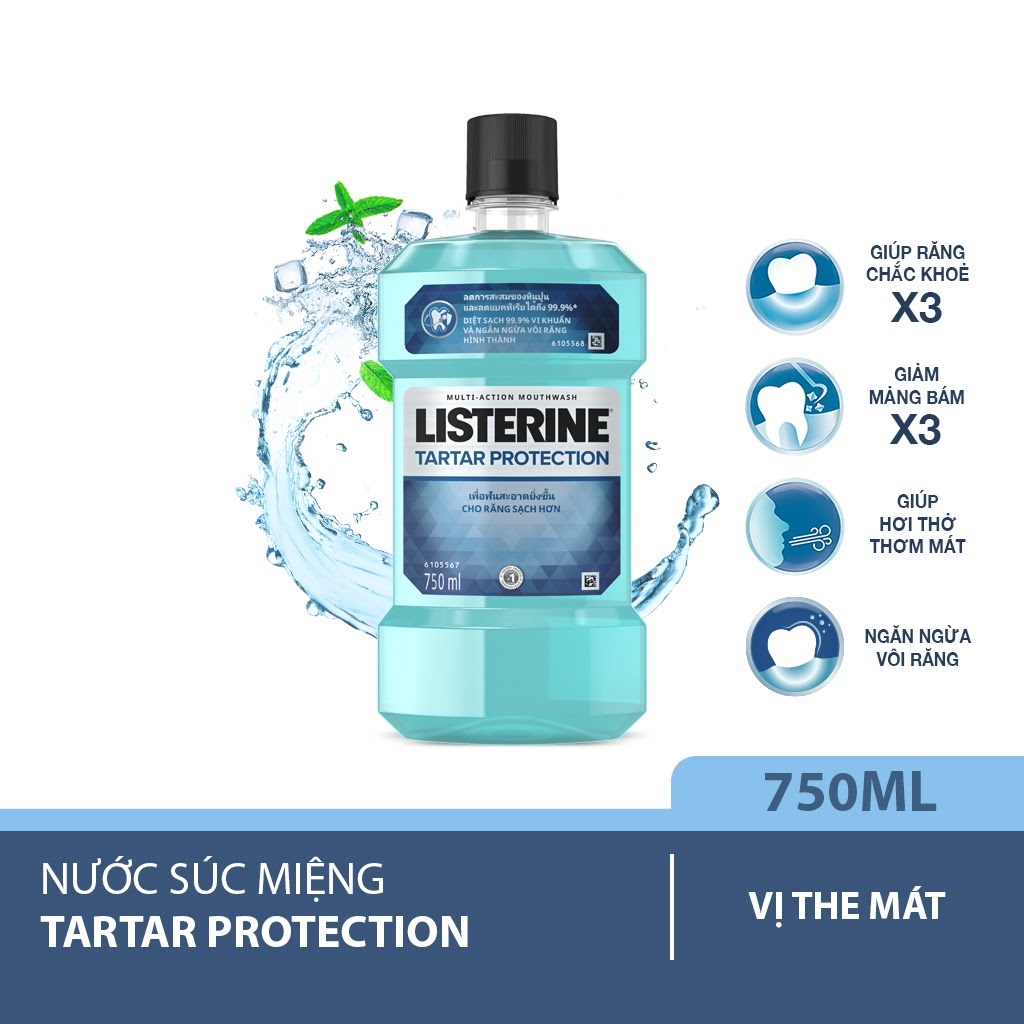 Nước Súc Miệng Ngăn Ngừa Mảng Bám Listerine Làm Sạch Giúp Thơm Miệng Răng Trắng Sáng Tartar Protection – Khongcoson