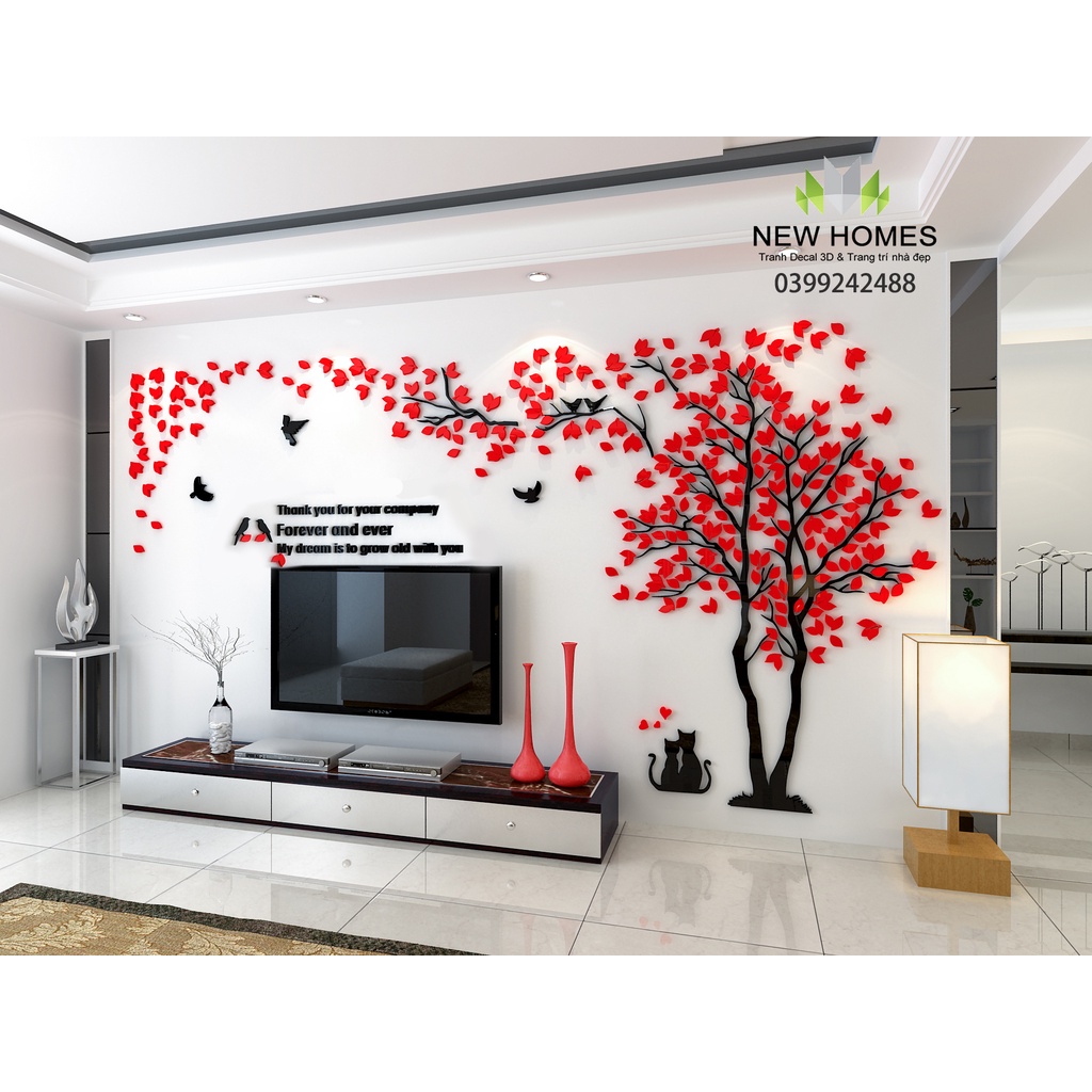 Tranh dán tường mica 3D-Cây tình nhân,trang trí phòng khách,nhà hàng,spa,quán cafe