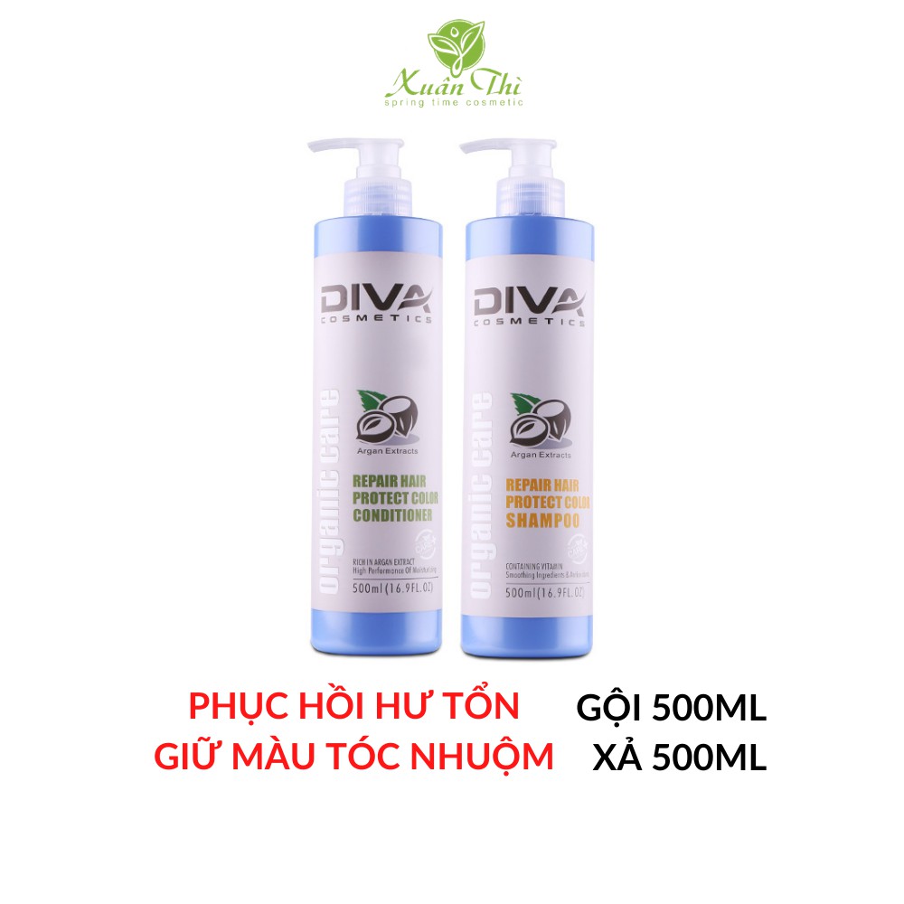 Cặp Dầu Gội Xả Phục Hồi Giữ Màu DIVA Protect Color 500ml - Phục hồi tóc hư tổn và giữ bền màu nhuộm