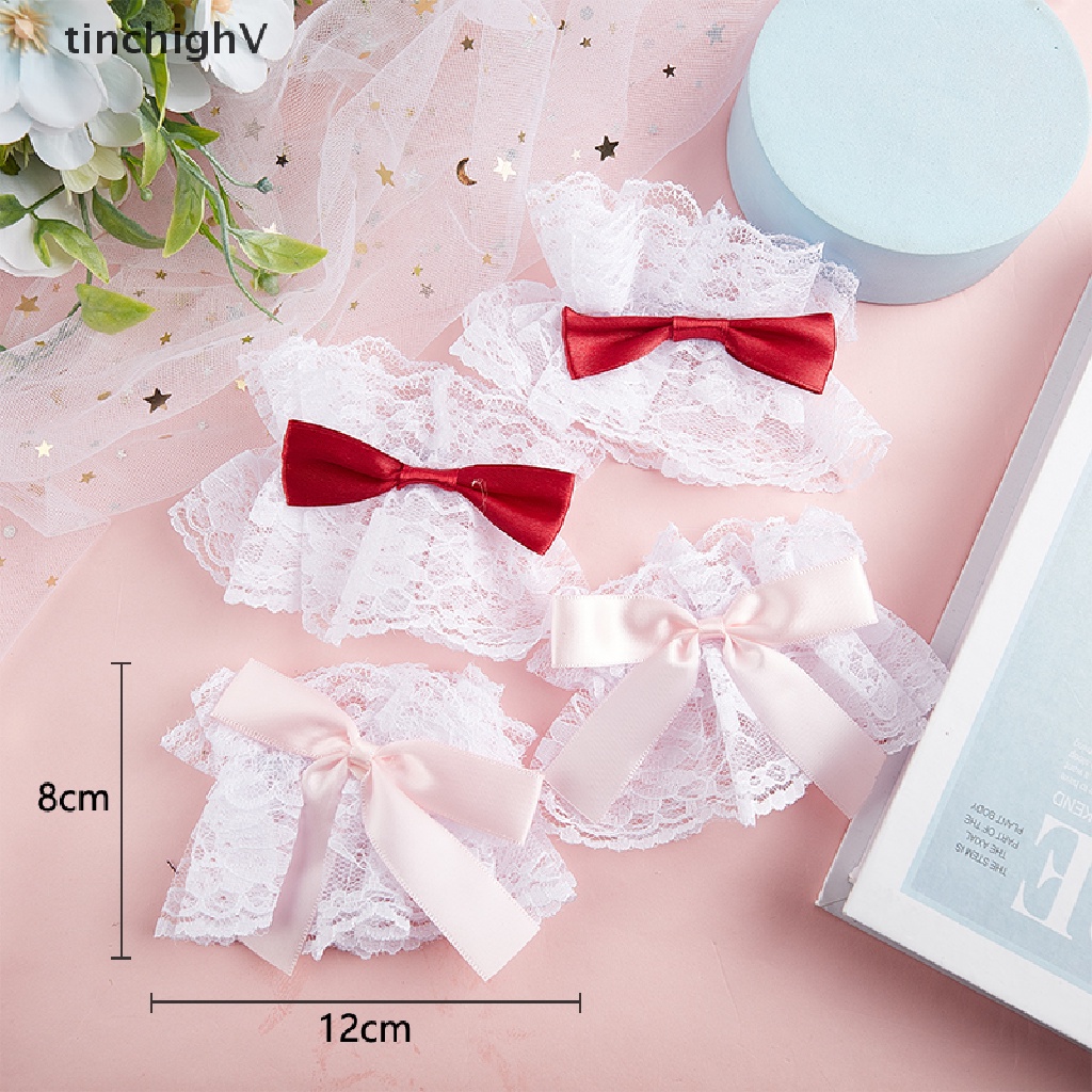 1 Cặp Băng Đeo Cổ Tay Vải Tuyn Phối Ren Bèo Và Nơ Phong Cách Gothic Ngọt Ngào