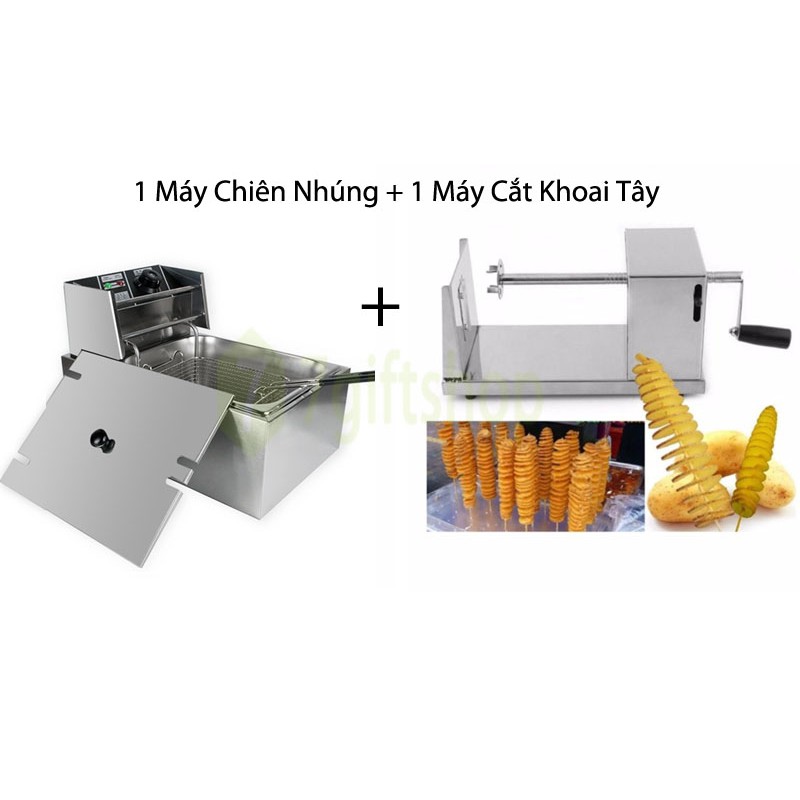 Combo Máy Chiên Rán Bằng Điện + Máy Cắt Khoai Tây