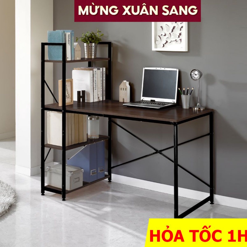 Bàn làm việc Kệ Cao Thẳng, khung sắt liền giá sách, thiết kế thông minh, lắp ráp dễ dàng - BLV01