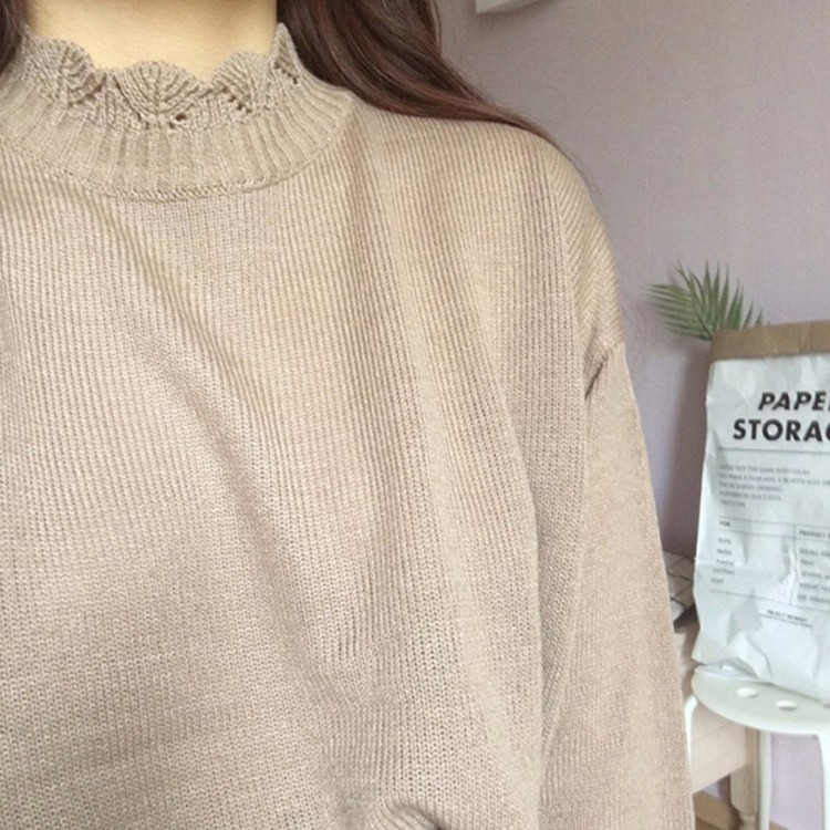 Áo Sweater Dệt Kim Tay Dài Dáng Rộng Cổ Cánh Hoa Kiểu Hàn Quốc Thời Trang Mùa Thu Cho Nữ