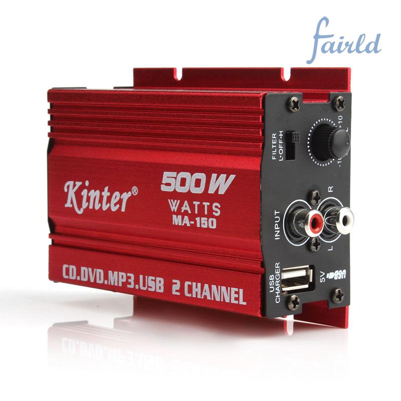 High Quality Subwoofer Red Car 12V 500W 2 Channels Audio Amp Mp3 20Hz~20KHz Amplifier Aluminum Alloy Audio Amplifier