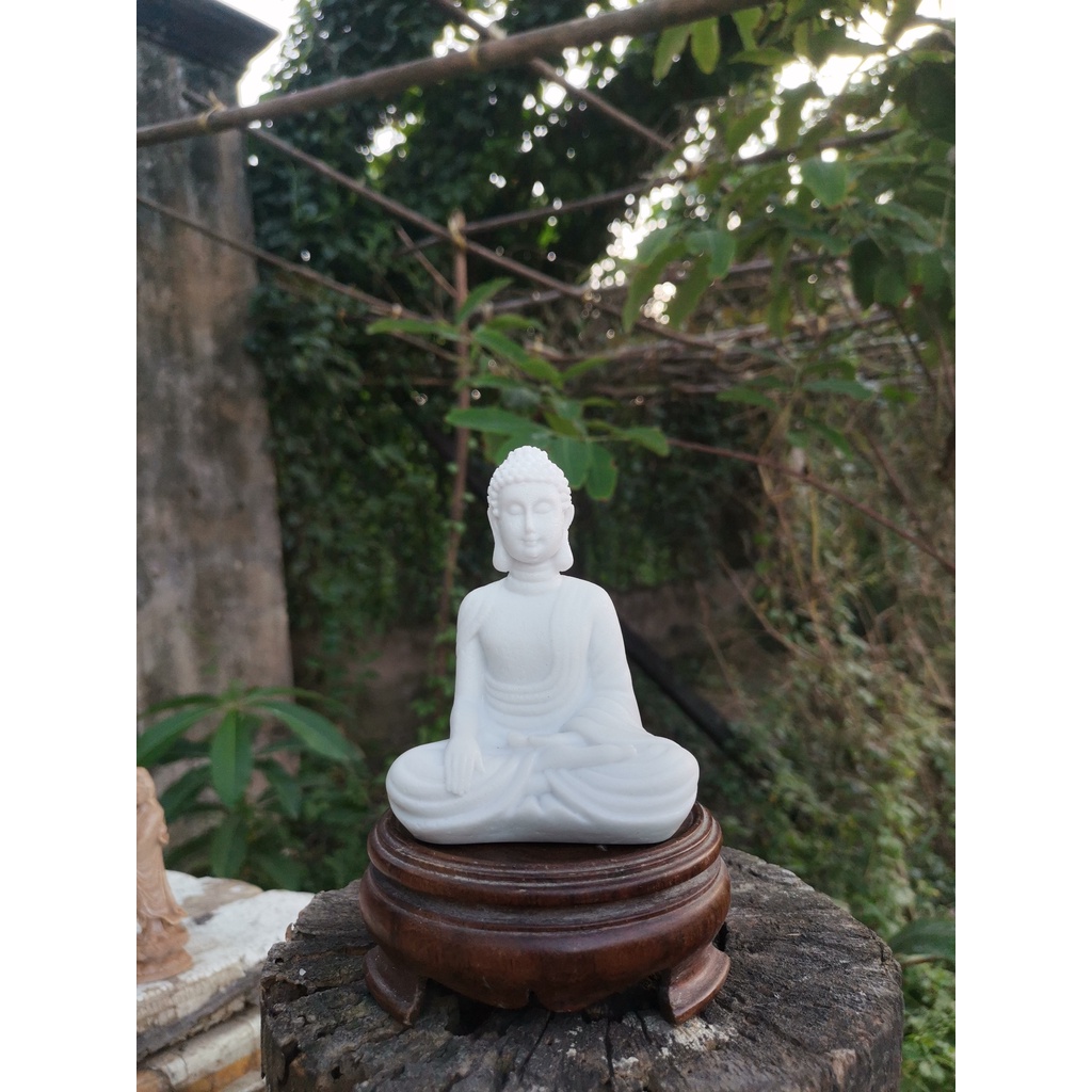 Tượng Đá Phật Thích Ca Cao 11cm màu trắng phong thủy, trang trí nhà cửa, thờ cúng