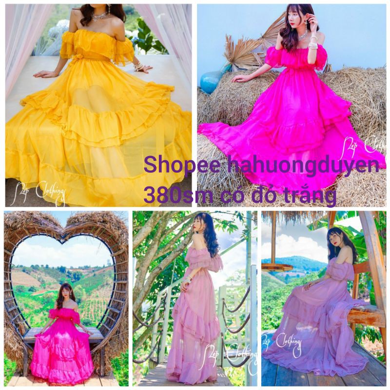 (ẢNH THẬT) 5 màu  Váy maxi voan tơ trễ vai công chúa  / VÁY voan nhiều tầng  TRỄ VAI | BigBuy360 - bigbuy360.vn