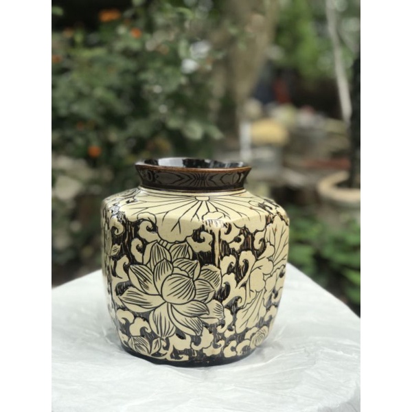 Bình Lục Lăng Vẽ Thủ Công Các Loại Hoa H22cm