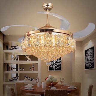 Quạt Trần Đèn  Chùm Pha Lê 900- Điều Khiển Từ Xa
