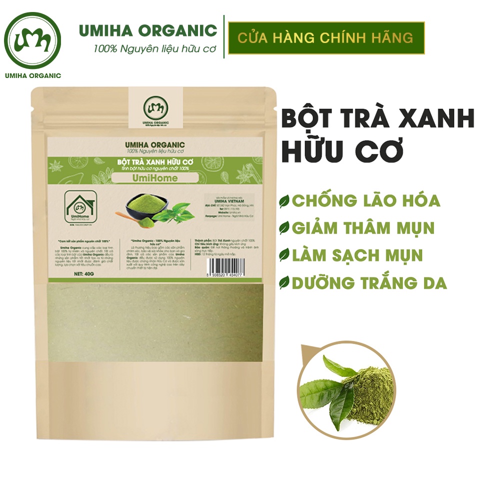 Bột Trà Xanh đắp mặt nạ hữu cơ UMIHA nguyên chất 40G | Green Tea Powder 100% Organic