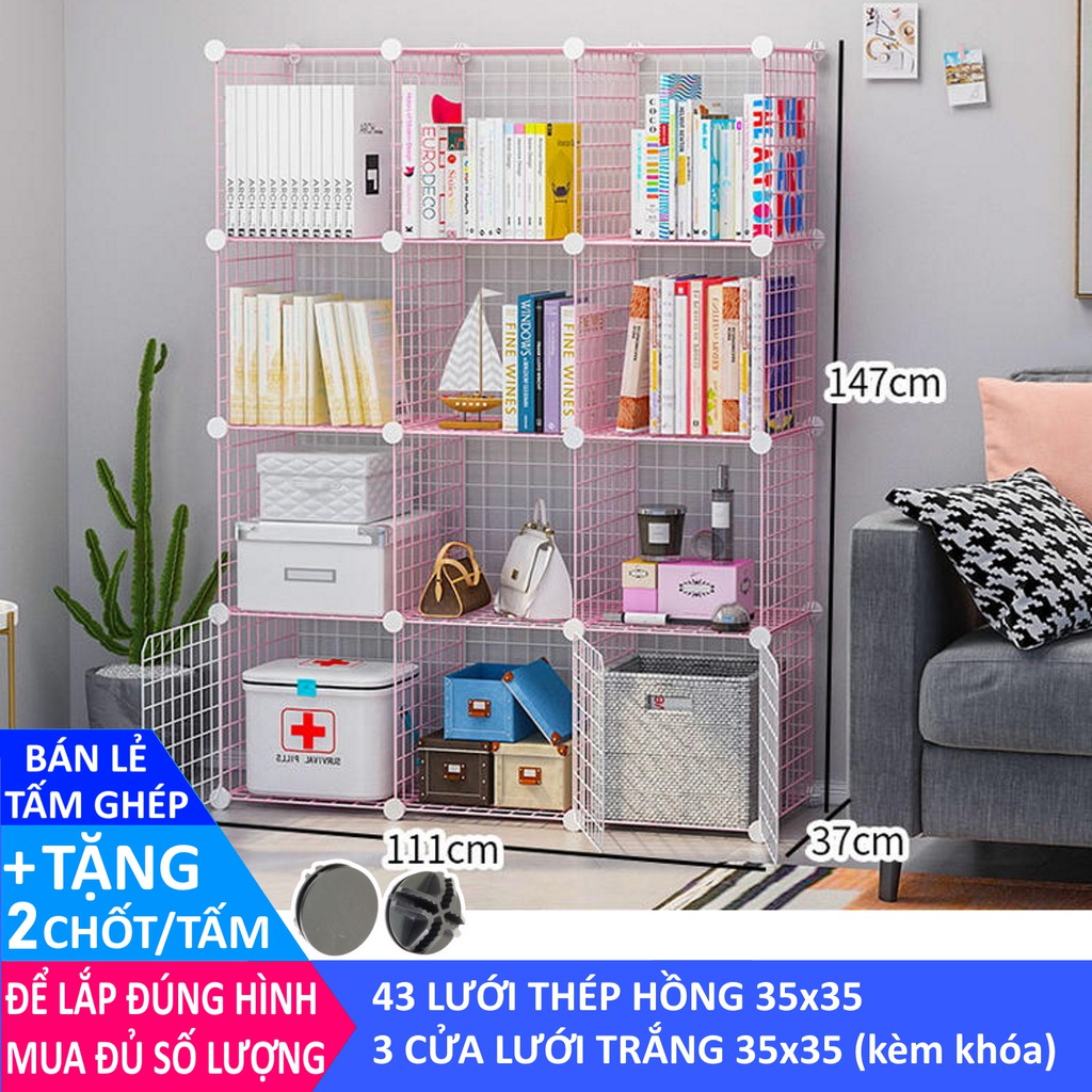 Lưới sắt thép lắp ghép đa năng (bán lẻ) làm giá để sách, đồ, chuồng thú cưng màu đen 35x35 cm (tặng kèm 2 chốt/tấm)