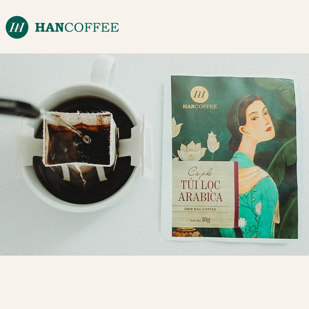 Cà Phê Phin Giấy Túi Lọc Arabica, Cà Phê Nguyên Chất Rang Xay HANCOFFEE Đắng Êm Chuyển Ngọt Hộp 5 gói - HND1S