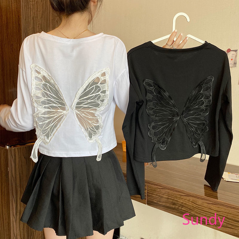 Áo Thun Ngắn Tay Dáng Rộng In Hình Bướm Thời Trang Dễ Thương