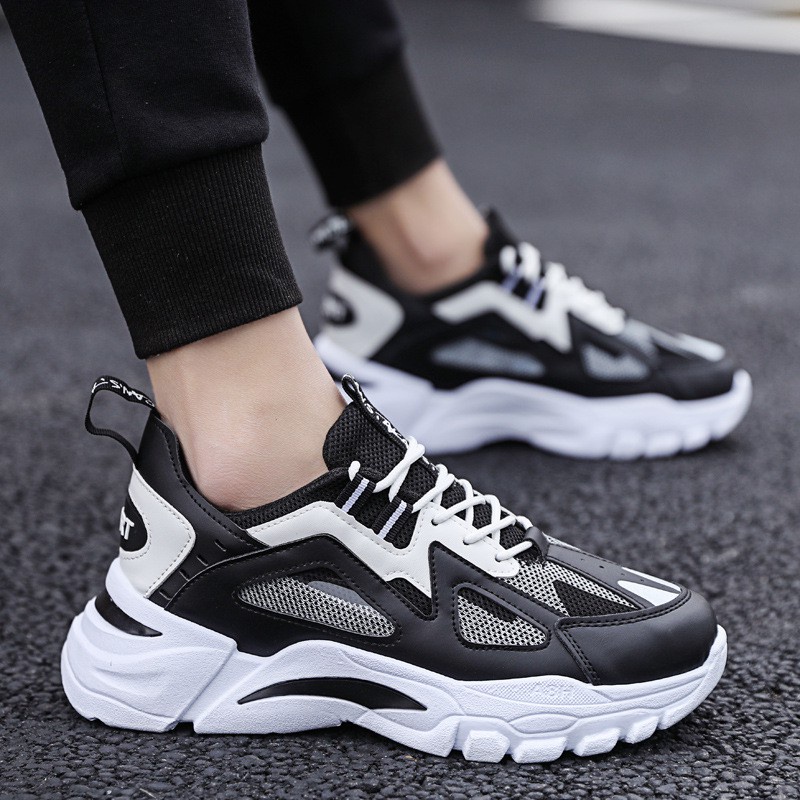 Giày thể thao sneaker nam HUTA GS032 màu trắng đen, da tổng hợp cao cấp, đế chống trượt