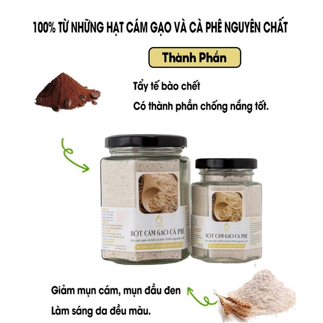 Hũ bột Cám Gạo Cà Phê hữu cơ nguyên chất 140G | Đắp mặt nạ ngừa mụn, dưỡng da trắng da, chống lão hóa hiệu quả