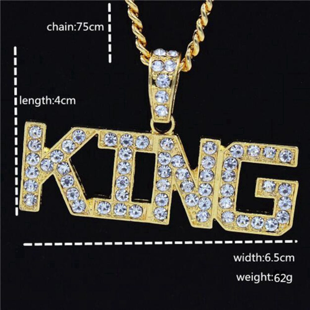 Men's Ice Out King Necklace, Fashion &quot;KING&quot; Surat Pendant Kalung Jewelry