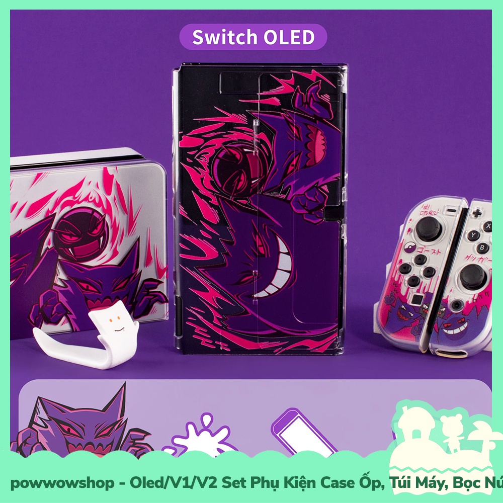 Oled/V1/V2 Set Phụ Kiện Case Ốp, Túi Máy, Hộp Băng, Bọc Nút Cho Máy Game Nintendo Switch Ghos Gengar