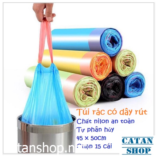 Cuộn 15 Túi đựng rác có dây rút 45x50cm tiện lợi, túi rác tự phân hủy GD588-TuiRacDR