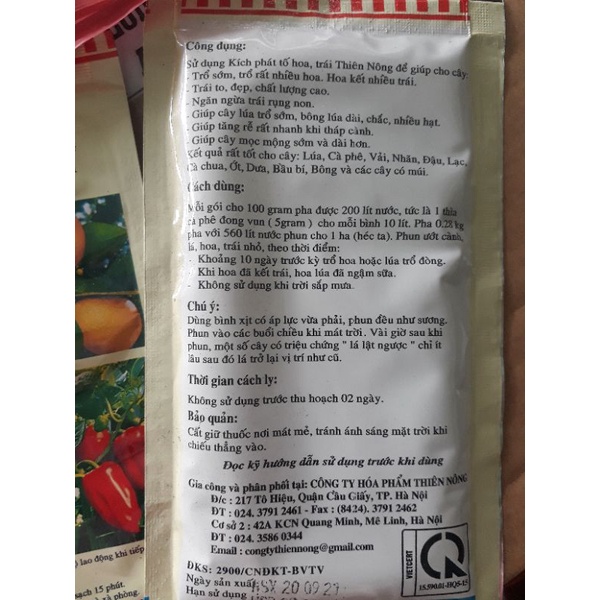 Điều hòa sinh trưởng-kích phát tố cho hoa trái Thiên nông