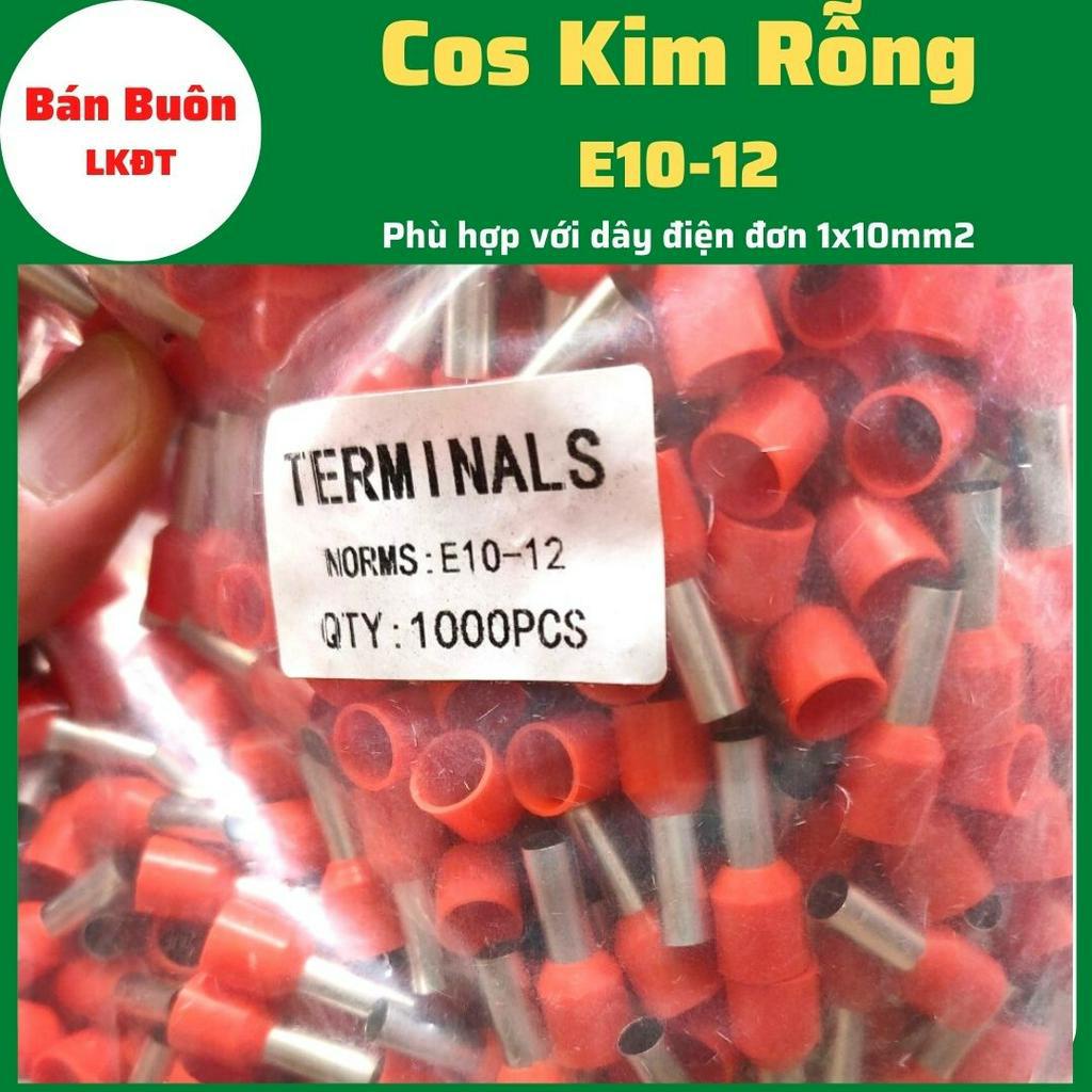 Đầu cos kim rỗng E10-12,  cos kim E10-12, đầu cos kim rỗng dùng cho dây điện 10mm, đầu cos dây điện, cos kim đơn