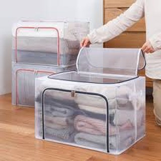 Hộp vải khung sắt đựng quần áo, chăn màn gấp gọn khóa chữ U dễ dàng lấy và cất đồ, thiết kế trong suốt thời trang