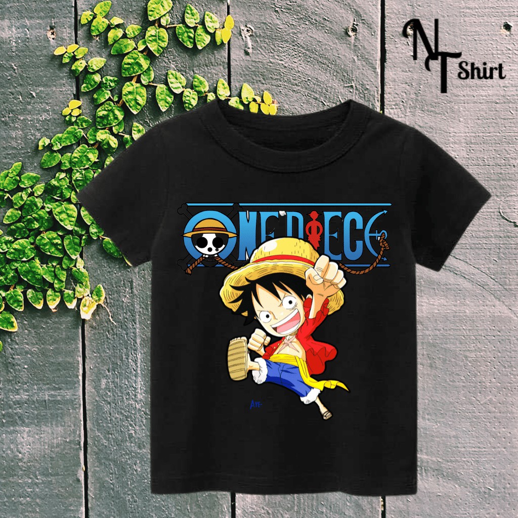 Áo phông bé trai in hình One Piece Luffy, Áo cotton xuất xịn mặc mát mịn hình in chất lượng 07