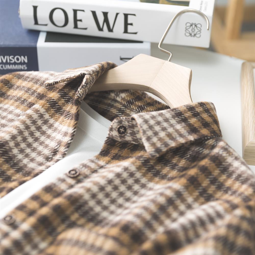 Áo sơ mi vải flannel dày dáng rộng kẻ sọc ca rô phong cách mới cho nữ