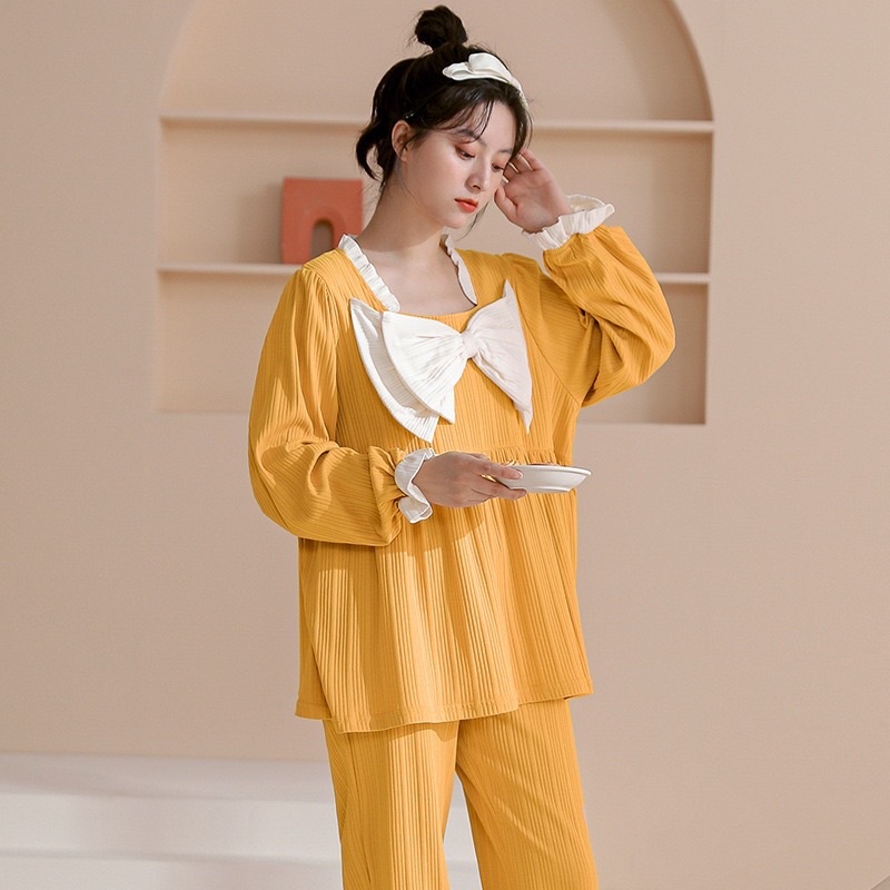 Bộ Mặc Nhà Nơ Cotton Dài Tay
