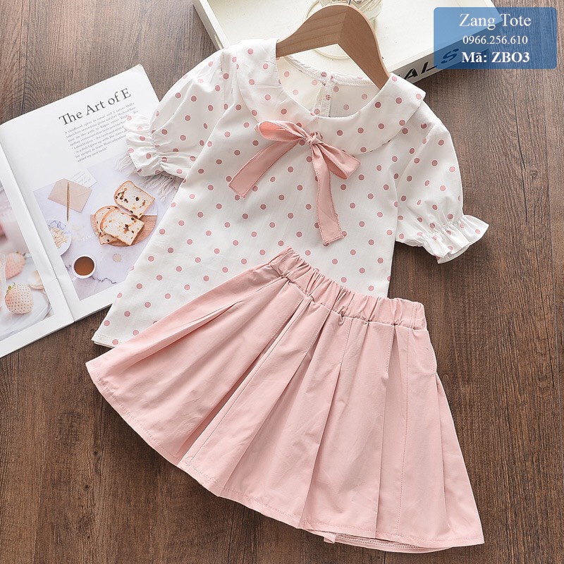 ZBO3 - Bộ set chấm bi áo chân váy cho bé gái vải voan + thô cao cấp - Zang Tote