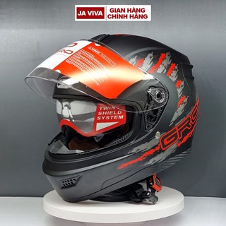 Mũ Bảo Hiểm Fullface GRO Helmet có kính chính hãng, thiết kế 2 kính, kiểu dáng mạnh mẽ cho nam - Nhiều màu