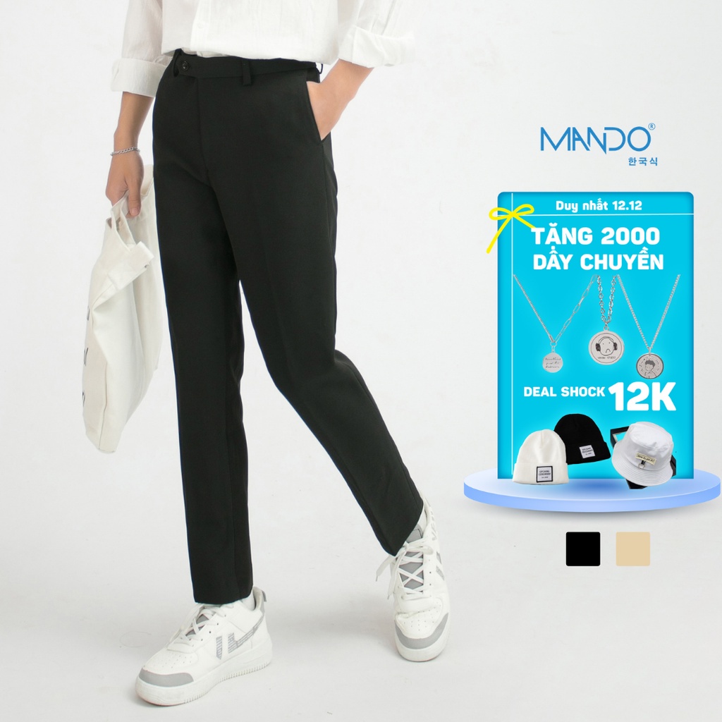 Quần Tây Âu Nam MANDO Ống Côn 2 Màu Đen Be Form Đứng Kiểu Dáng Basic Lịch Lãm Trẻ Trung Thời Trang Hàn Quốc QKN020 - Hàn