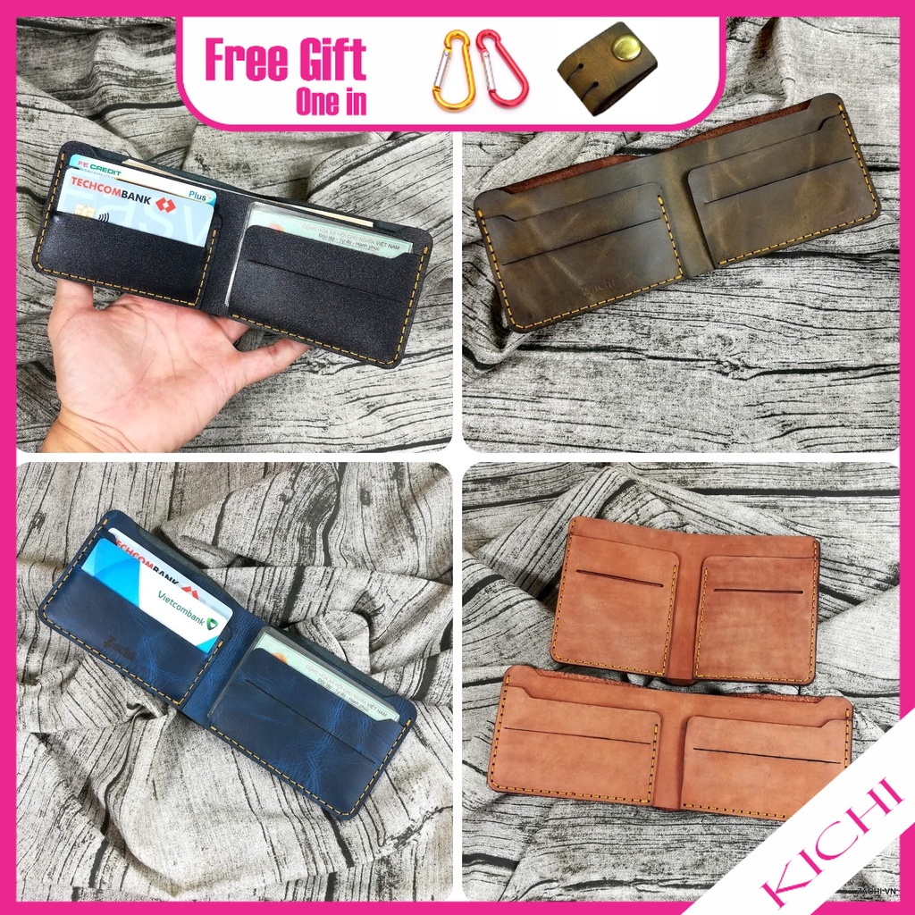 Bóp ví nam, ví nam ngang mini nhỏ gọn da bò thật 100% handmade KICHI VN116