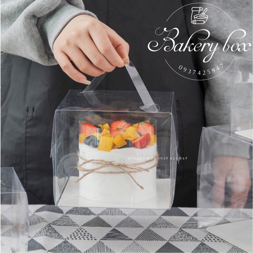 10 Hộp Mica Trong Đựng Bánh Kem Có Quai Xách 13*13*13cm