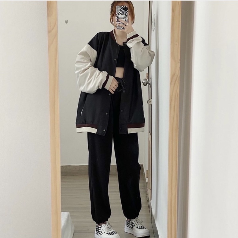 Áo Khoác Bomber Unisex WAS Form Rộng màu ĐEN/NÂU Vải Dù 2 Lớp Dày Dặn - Form Nam Nữ Unisex 🖤