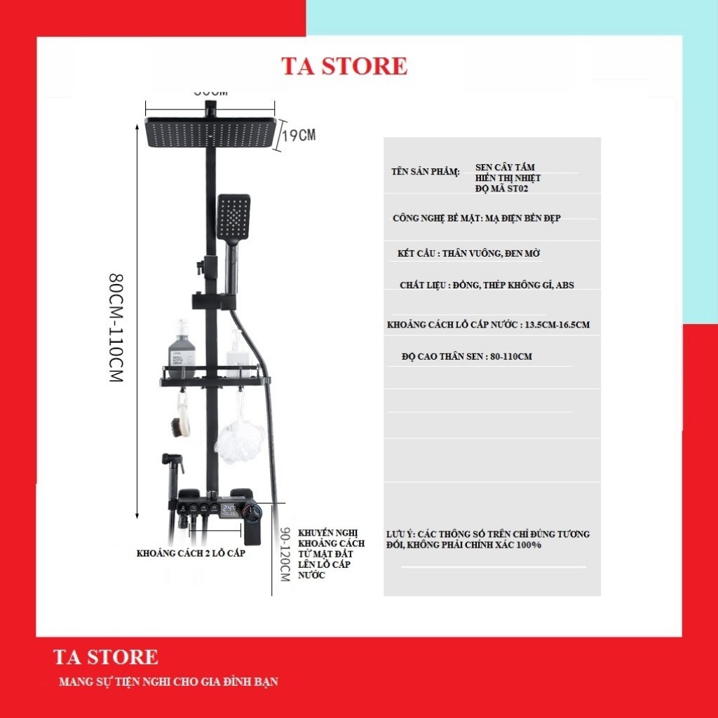 SEN CÂY Hiển Thị Nhiệt Độ TĂNG ÁP NÓNG LẠNH TATAMO Sen Tắm Đứng Kèm Xịt Vệ Sinh Thiết Bị Nhà Tắm TA STORE ST02