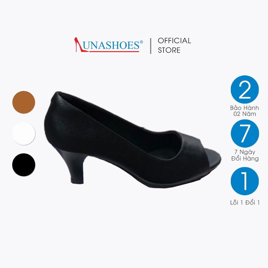 Giày cao gót nữ 5p hở mũi đế nhọn da bò mềm êm chân LUNASHOES 8001 bảo hành 2 năm 1 đổi 1 guốc trung niên