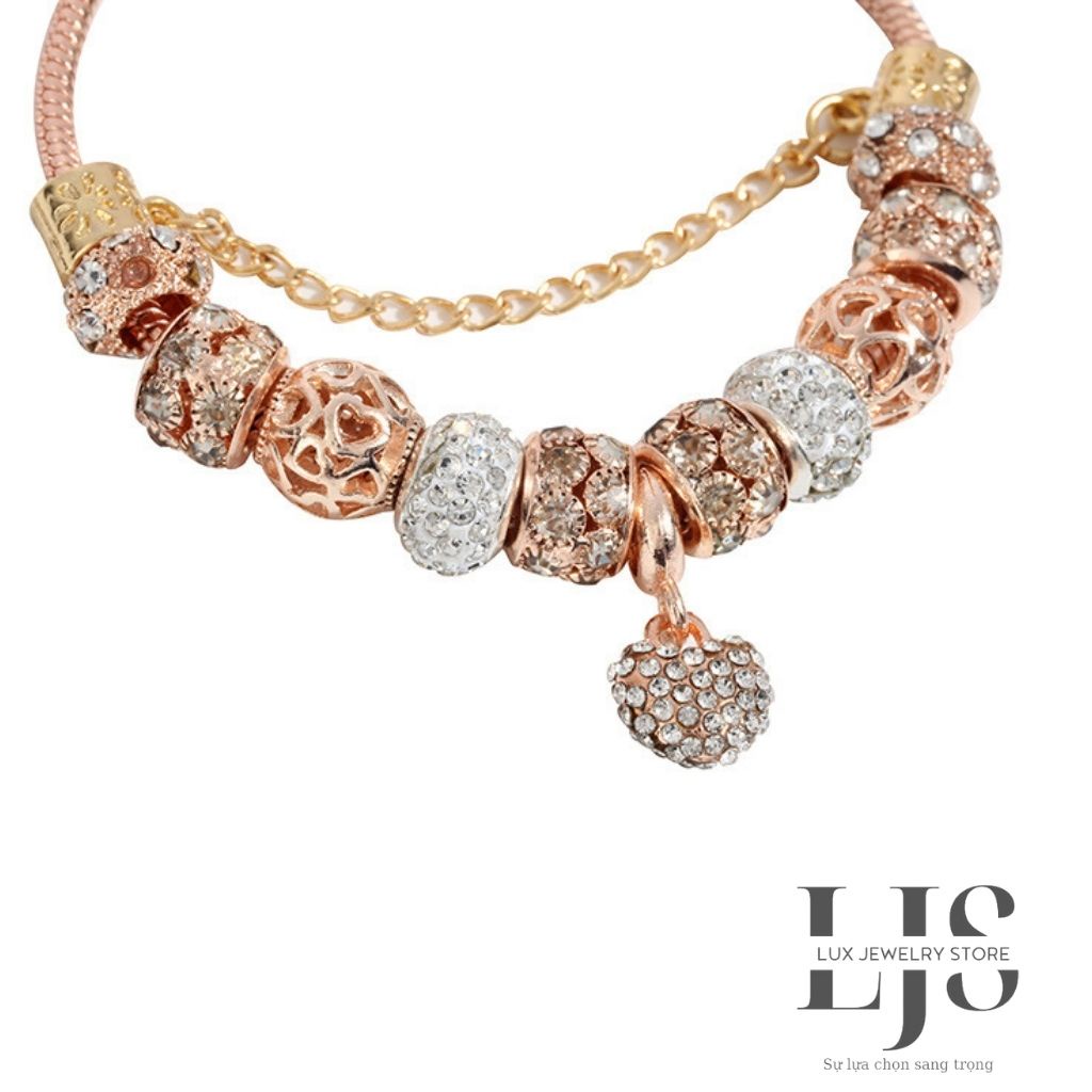 Lắc tay không gỉ Lux Jewelry, vòng tay pan mềm mạ vàng hồng - LUX779