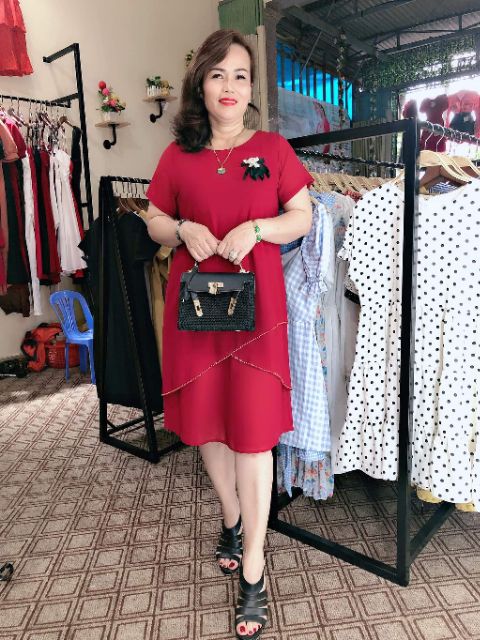 Đầm dự tiệc trung niên đầm dáng suôn đầm bigsize che bụng(55kg - 67 kg ) | BigBuy360 - bigbuy360.vn