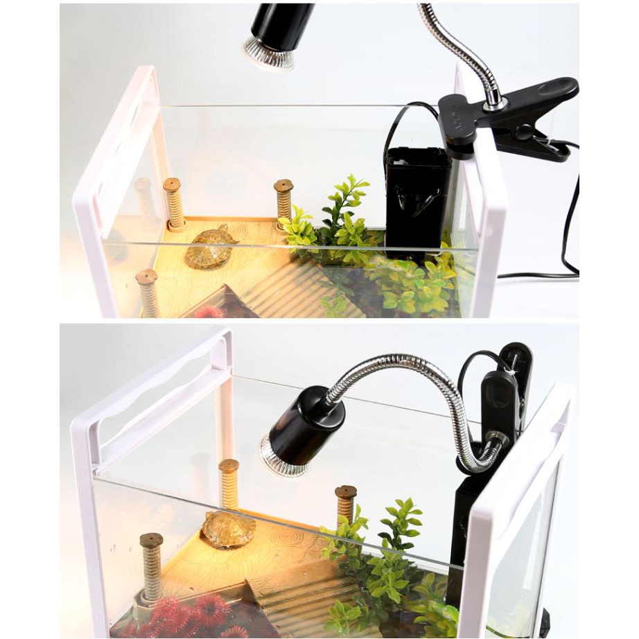 Kẹp đèn sưởi cho rùa và bò sát tia UVA UVB, tặng 75w bóng đèn sưởi cho thú cưng