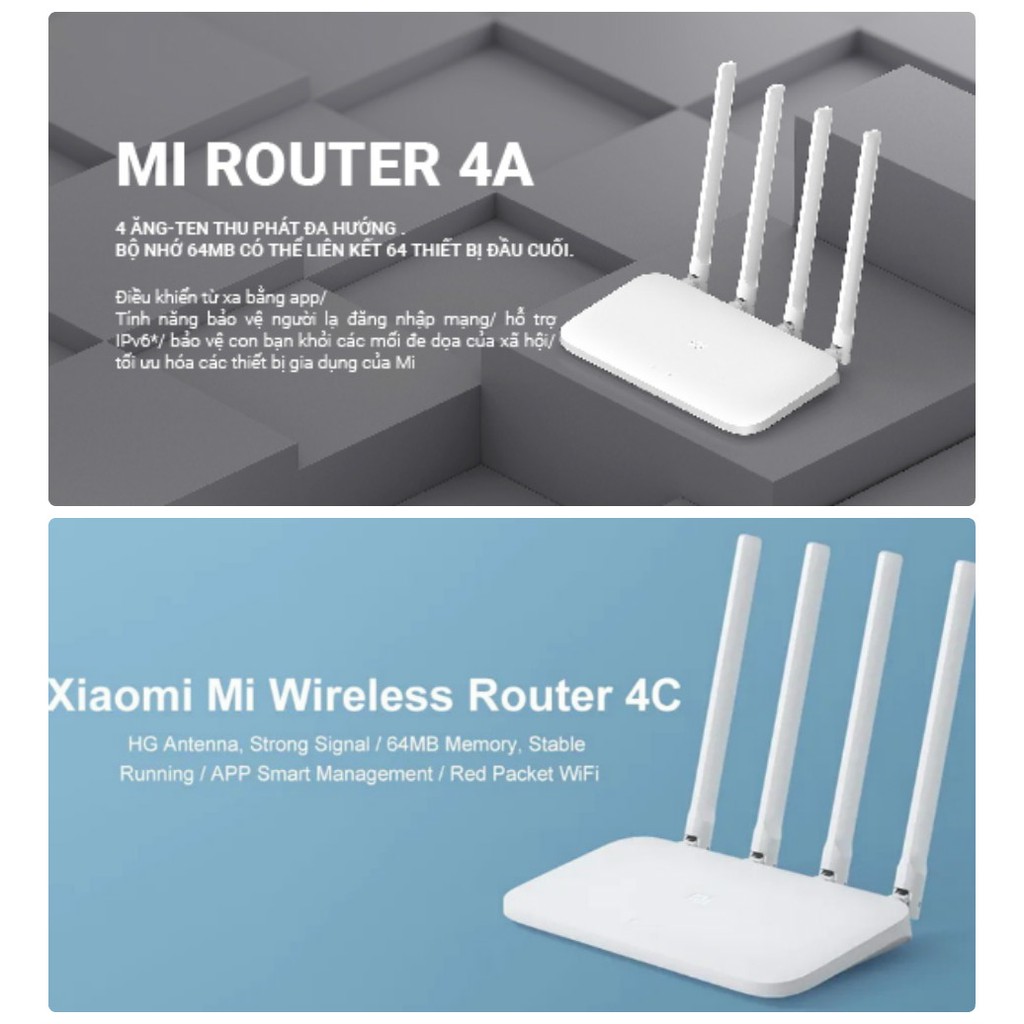 [FREESHIP] BỘ PHÁT WIFI XIAOMI 4C (300Mbps) - 4A (1200Mbps, BĂNG TẦNG KÉP) 4 ANTEN CHÍNH HÃNG