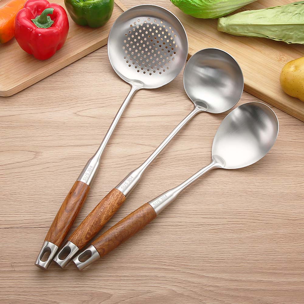 Bộ Dụng Cụ Nấu Ăn Bằng Thép Không Gỉ Cán Gỗ Hồng Thanh Lịch Cho Nhà Bếp 81