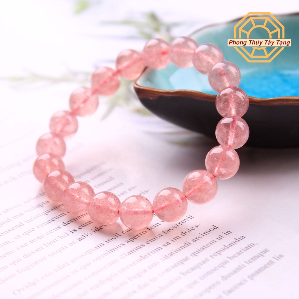 Vòng tay phong thủy đá T Anh Dâu Tây Hồng [TẶNG HỘP GỖ CAO CẤP] may mắn cho nữ mệnh Hỏa Thổ - Phong Thủy Tây Tạng