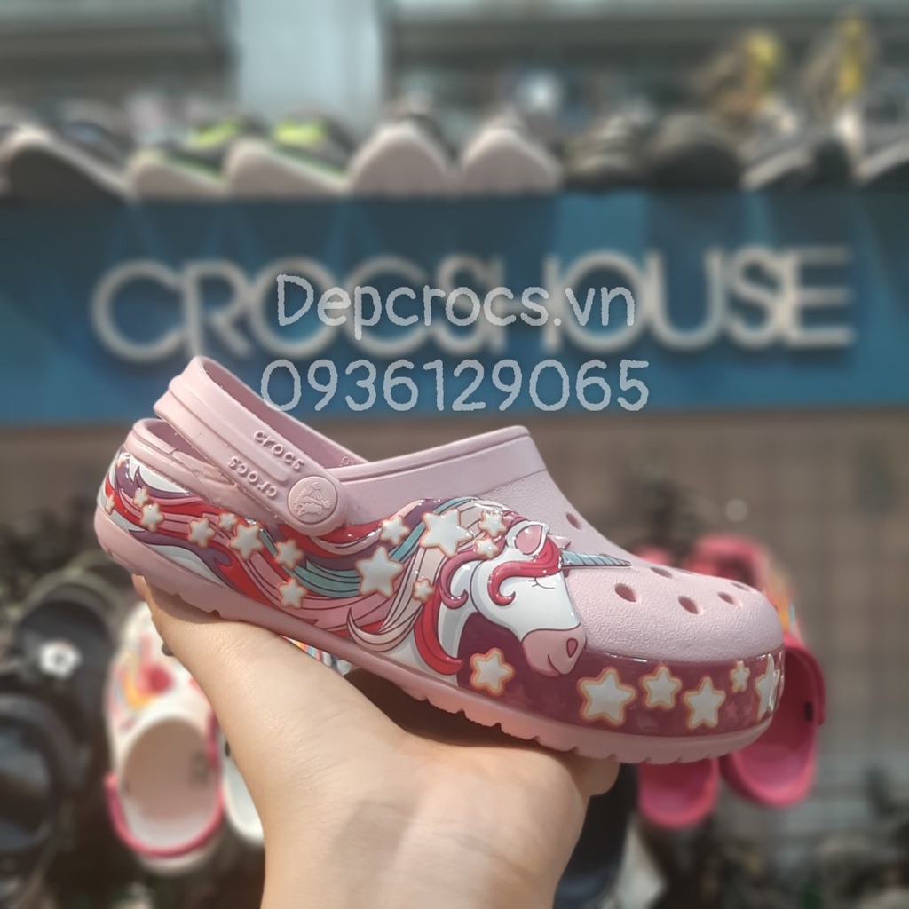 (Bảo hành+ tặng kèm jibbitz) Dép sục crocs trẻ em họa tiết 3D unicorn, giày dép bé gái - Crocs House