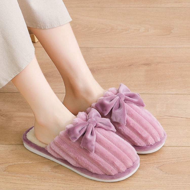 Dép bông đi trong nhà thắt nơ thời trang mùa đông xinh xắn
