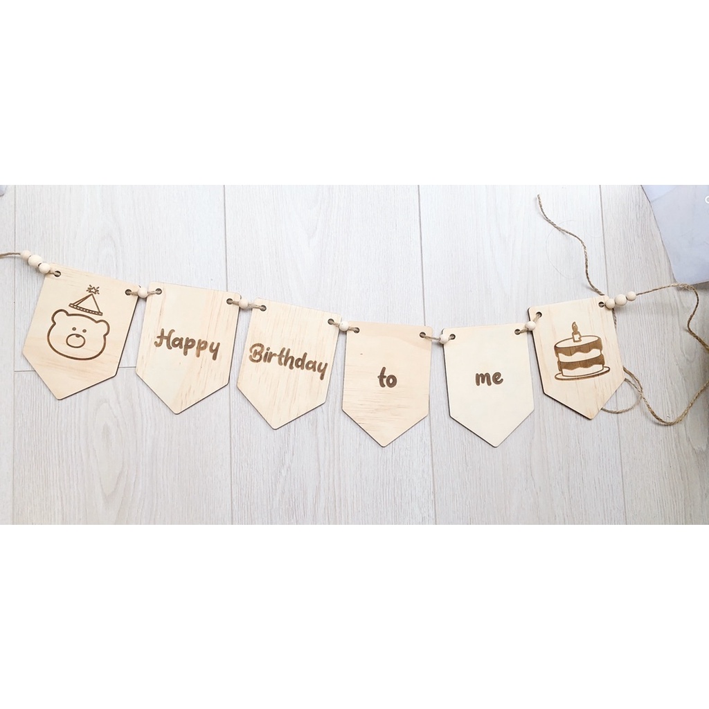 Dây cờ gỗ chữ Happy Birthday to me
