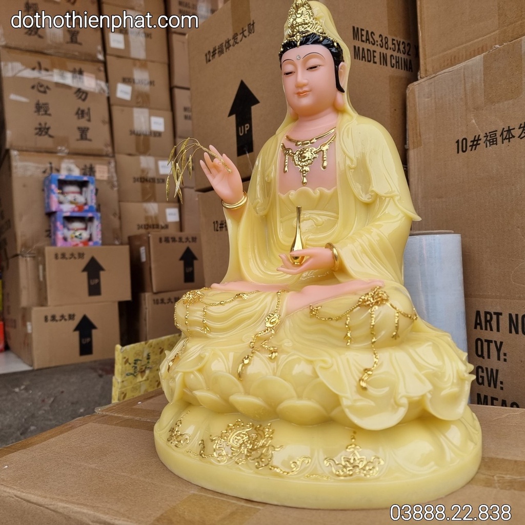 Tượng Quan Âm đá vàng 16in cao 41cm loại 1 rất đẹp