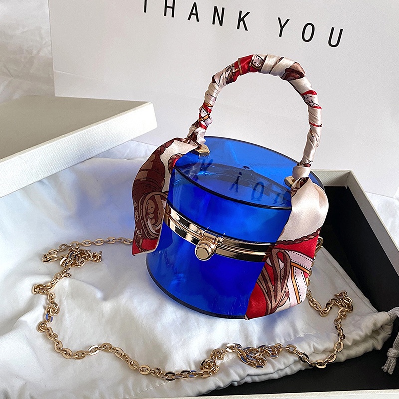 Túi đeo chéo IELGY bằng acrylic trong suốt phối khăn lụa thời trang cho nữ