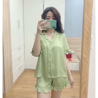 Bộ lụa quần đùi viền bèo